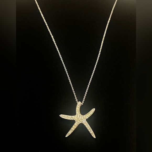 Silver Starfish Crystal Rhinestone Necklace 16” plus Extender - Picture 4 of 8